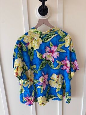 Vintage Two Palms Hawaiian Aloha Shirt in Blue Tropical Floral button up large